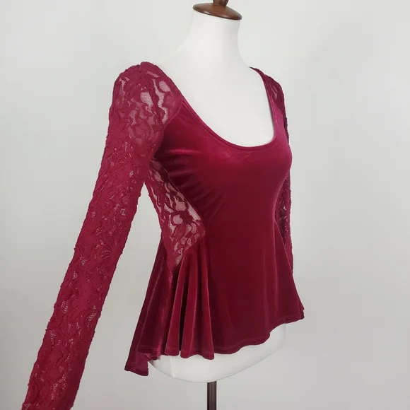 Free People Lolita Velvet Lace Peplum Top - Picture 4 of 8